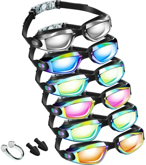 6 Pack Swimming Goggles Adult Kid, Bright Color, 6.3 x 1.8 Inches | Pool Goggles for Adults Kids, Ear Plugs Nose Clip Included, Leak-proof, UV Protection, Soft Silicone, Mirrored Lenses 6 Pack Swimming Goggles Adult Kid, Bright Color, 6.3 x 1.8 Inches | Pool Goggles for Adults Kids, Ear Plugs Nose Clip Included, Leak-proof, UV Protection, Soft Silicone, Mirrored Lenses