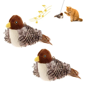 Chirping Bird Cat Toys 2 Pack, Automatic Squeaky Toy for Cats | Interactive Cat Toys, Stimulate Hunting Instinct, Relieve Puppy Boredom, Touch Activated, Soft Plush, Safe Indoor Play