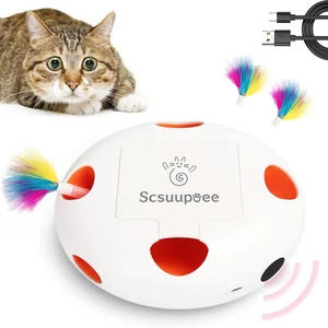 Rechargeable Interactive Cat Toy, White | Smart Sensor Pop-Up Feather Toy with 7 Holes USB Powered Automatic Kitten Toy for Indoor Cats Rechargeable Interactive Cat Toy, White | Smart Sensor Pop-Up Feather Toy with 7 Holes USB Powered Automatic Kitten Toy for Indoor Cats