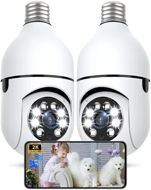 Light Bulb Security Camera Outdoor, 2K 5GHz & 2.4GHz WiFi Bulb Cameras for Home Security, 360° PTZ Wireless Cam with AI Human Detection, Color Night Vision, 2-Way Talk, Screw-in Light Socket