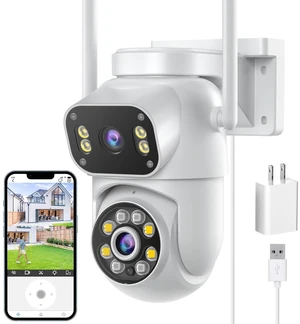 Wireless Dual Lens Surveillance Security Camera Outdoor Indoor, 2.4GHz WiFi PTZ Camera for Home Security, Color Night Vision, Human Detection & AutoTracking, Two Way Audio, Waterproof, SD Slot Wireless Dual Lens Surveillance Security Camera Outdoor Indoor, 2.4GHz WiFi PTZ Camera for Home Security, Color Night Vision, Human Detection & AutoTracking, Two Way Audio, Waterproof, SD Slot