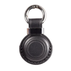 Genuine Leather Keychain Holder Compatible with Airtag, Secure for Air Tag Keychain Holder Case Cover Key Chain Ring Accessories - Black V2.0