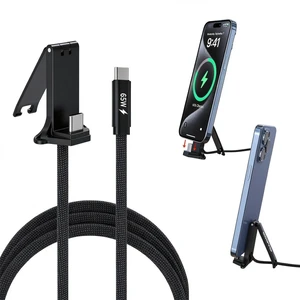 Cable With A Phone Stand, 65W Fast-Charging USB-C to USB-C cable | 5 FT Holder Charger Cable,Nylon Braided Charging Cable with Foldable Stand for iPhone 17/16, iPad, Samsung Galaxy, Pixel