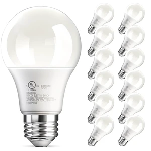 12 Pack A19 LED Light Bulb, Daylight White 5000K, 60 Watt Eq, E26 Base 9W Bright White, A19 Standard Light Bulb, Energy Saving, Non Dimmable, 800LM, 120V, UL Listed, 15000 Hour 12 Pack A19 LED Light Bulb, Daylight White 5000K, 60 Watt Eq, E26 Base 9W Bright White, A19 Standard Light Bulb, Energy Saving, Non Dimmable, 800LM, 120V, UL Listed, 15000 Hour
