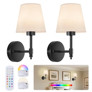 Battery Operated Wall Sconce Set of 2, Rechargeable Wireless Wall Lights with 5200mAh Dimmable Bulb with Remote,15 Colors Options Wireless Wall Lamps for Bedroom Living Room Hallway-black Battery Operated Wall Sconce Set of 2, Rechargeable Wireless Wall Lights with 5200mAh Dimmable Bulb with Remote,15 Colors Options Wireless Wall Lamps for Bedroom Living Room Hallway-black