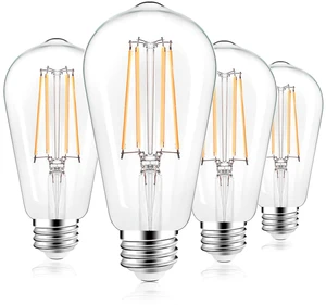 ST58 E26 LED Light Bulbs, 6W Dimmable Neutral White 4000K 4 Pack Bright 60W Equivalent 720 Lumens, Antique LED Filament Bulb CRI 85+, Clear Glass, Energy Efficient Flicker Free ST58 E26 LED Light Bulbs, 6W Dimmable Neutral White 4000K 4 Pack Bright 60W Equivalent 720 Lumens, Antique LED Filament Bulb CRI 85+, Clear Glass, Energy Efficient Flicker Free