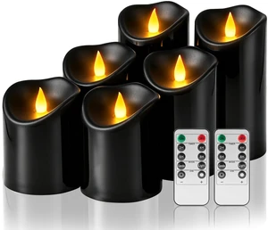 Flameless Candles 4" 5" 6" Set of 6 Outdoor Indoor Pillars Battery Operated Flickering Candles Include 8-Key Remote Timer Function, Black Fake Plastic Candles for Wedding, Aniversary,Christmas Decor Flameless Candles 4" 5" 6" Set of 6 Outdoor Indoor Pillars Battery Operated Flickering Candles Include 8-Key Remote Timer Function, Black Fake Plastic Candles for Wedding, Aniversary,Christmas Decor