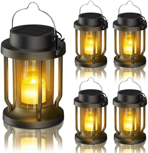 Solar Lantern Outdoor & Indoor Use Hanging Solar Lights with Realistic Flickering Flameless Candle, Weatherproof for Gardens, Patios, Trees, and Lawns (Black, 4 Pack) Solar Lantern Outdoor & Indoor Use Hanging Solar Lights with Realistic Flickering Flameless Candle, Weatherproof for Gardens, Patios, Trees, and Lawns (Black, 4 Pack)