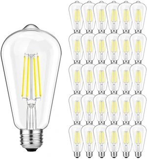 36 Pack Vintage LED Edison Bulbs 6W, 60W Equivalent E26 Base 5000K ST58 Antique Filament Medium Base Bulbs, Clear Glass Style for Living Room, Dimmable High Brightness 850LM, Daylight White 36 Pack Vintage LED Edison Bulbs 6W, 60W Equivalent E26 Base 5000K ST58 Antique Filament Medium Base Bulbs, Clear Glass Style for Living Room, Dimmable High Brightness 850LM, Daylight White