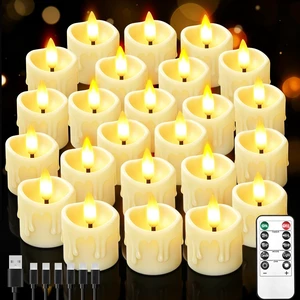 24 Pack Small Rechargeable Flameless Candles with Remote Timer 1.5"x2" LED Tea Lights Flickering Mini Candles Battery Operated Votive Fake Candles for Halloween Wedding Party Table Decor 24 Pack Small Rechargeable Flameless Candles with Remote Timer 1.5"x2" LED Tea Lights Flickering Mini Candles Battery Operated Votive Fake Candles for Halloween Wedding Party Table Decor