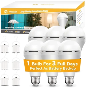 A19 Rechargeable Light Bulbs, Socket Rechargeable Emergency Light Bulb for Power Failure, Battery Backup Bulbs for Home, Hurricane, Led Bulb 60 Watt Equiv. (White, 6 Count (2600mAh)) A19 Rechargeable Light Bulbs, Socket Rechargeable Emergency Light Bulb for Power Failure, Battery Backup Bulbs for Home, Hurricane, Led Bulb 60 Watt Equiv. (White, 6 Count (2600mAh))