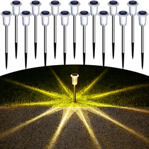 Solar Garden Lights Outdoor Waterproof Warm White LED 15 Pack Yard Garden Driveway Walkway Landscape Path Lights, Starburst Pattern, Acrylic Diamond-like Lampshade Stainless Steel Pole Solar Garden Lights Outdoor Waterproof Warm White LED 15 Pack Yard Garden Driveway Walkway Landscape Path Lights, Starburst Pattern, Acrylic Diamond-like Lampshade Stainless Steel Pole