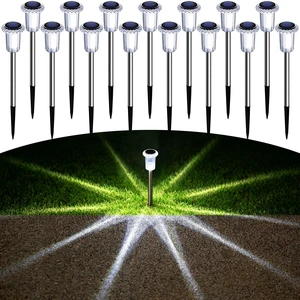 Solar Pathway Lights Outdoor Waterproof Cold White LED 15 Pack Yard Garden Driveway Walkway Landscape Path Lights, Starburst Pattern, Acrylic Diamond-like Lampshade Stainless Steel Pole Solar Pathway Lights Outdoor Waterproof Cold White LED 15 Pack Yard Garden Driveway Walkway Landscape Path Lights, Starburst Pattern, Acrylic Diamond-like Lampshade Stainless Steel Pole