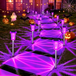 Solar Halloween Lights Outdoor 15 Pack Purple LED Halloween Decor Yard Garden Pathway Walkway Driveway Landscape Spike Style Starburst Light Pattern, IP65 Waterproof, Acrylic/Stainless Steel Solar Halloween Lights Outdoor 15 Pack Purple LED Halloween Decor Yard Garden Pathway Walkway Driveway Landscape Spike Style Starburst Light Pattern, IP65 Waterproof, Acrylic/Stainless Steel