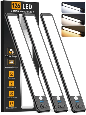 Under Cabinet Lighting Wireless, 15inch Motion Sensor Light, 3Pack-Black Rechargeable, 3 Color Temps, Dimmable, Power Display, LED Closet Light Magnetic, Under Counter Lights for Kitchen Shelf Home Under Cabinet Lighting Wireless, 15inch Motion Sensor Light, 3Pack-Black Rechargeable, 3 Color Temps, Dimmable, Power Display, LED Closet Light Magnetic, Under Counter Lights for Kitchen Shelf Home