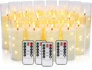 24 Pack Christmas Decoration Flickering Flameless Candles,Battery Operated Candles,LED String Lights LED Candles for New Year, Home Decor, Parties,Wedding(D2.2 xH 5" 6" 7") (Ivory) 24 Pack Christmas Decoration Flickering Flameless Candles,Battery Operated Candles,LED String Lights LED Candles for New Year, Home Decor, Parties,Wedding(D2.2 xH 5" 6" 7") (Ivory)