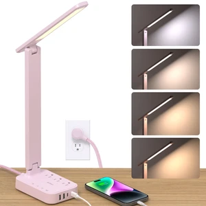 LED Desk Lamp, Power Strip with 3 Outlets 4 USB Charging Ports(2 USBC), 4 Modes 5 Level Brightness Touch Lamp, Small Desk Lamp for Home Office College Dorm Room Essentials, Pink LED Desk Lamp, Power Strip with 3 Outlets 4 USB Charging Ports(2 USBC), 4 Modes 5 Level Brightness Touch Lamp, Small Desk Lamp for Home Office College Dorm Room Essentials, Pink
