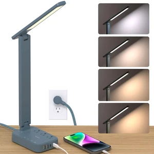 LED Desk Lamp, Power Strip with 3 Outlets 4 USB Charging Ports(2 USBC), 4 Modes 5 Level Brightness Touch Lamp, Small Desk Lamp for Home Office College Dorm Room Essentials, Blue LED Desk Lamp, Power Strip with 3 Outlets 4 USB Charging Ports(2 USBC), 4 Modes 5 Level Brightness Touch Lamp, Small Desk Lamp for Home Office College Dorm Room Essentials, Blue