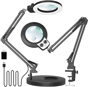 12X 30X Magnifying Glass with Light and Stand, Overhead Knob 2 in 1 Lighted Magnifier Lamp for Workbench, Craft, Sewing, Repair, Real Glass Lens Stepless Dimming and Color (9.06IN Base & Clamp) 12X 30X Magnifying Glass with Light and Stand, Overhead Knob 2 in 1 Lighted Magnifier Lamp for Workbench, Craft, Sewing, Repair, Real Glass Lens Stepless Dimming and Color (9.06IN Base & Clamp)