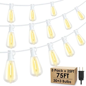 75FT(3x25FT) Outdoor String Lights, Patio Lights with 30+3 LED Dimmable Waterproof Connectable ST38 Bulbs for Gazebo Backyard Christmas, White 75FT(3x25FT) Outdoor String Lights, Patio Lights with 30+3 LED Dimmable Waterproof Connectable ST38 Bulbs for Gazebo Backyard Christmas, White