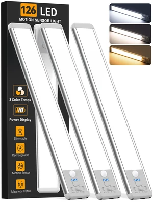 Under Cabinet Lighting Wireless, 15inch Motion Sensor Light Indoor, 3Pack Rechargeable, 3 Color Temps, Dimmable, Power Display, LED Closet Light Magnetic, Under Counter Lights for Kitchen Shelf Home Under Cabinet Lighting Wireless, 15inch Motion Sensor Light Indoor, 3Pack Rechargeable, 3 Color Temps, Dimmable, Power Display, LED Closet Light Magnetic, Under Counter Lights for Kitchen Shelf Home