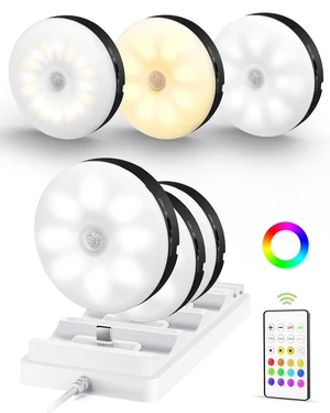 RGB Puck Lights with Charging Station, Motion Sensor Cabinet Lights Matte Black, 6-Pack with Remote, Rechargeable, Wireless, 3 Color Temps, 12 RGB Colors, Magnetic, Dimmable, for Counter, Shelf RGB Puck Lights with Charging Station, Motion Sensor Cabinet Lights Matte Black, 6-Pack with Remote, Rechargeable, Wireless, 3 Color Temps, 12 RGB Colors, Magnetic, Dimmable, for Counter, Shelf