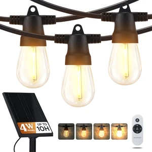 Ambience Pro Super Bright Solar - 48Ft Remote Control Outdoor String Lights with 15 Shatterproof S14 Bulbs, Commercial Grade LED, Waterproof Patio Lights, 4W Soft White for Patios, Gardens Ambience Pro Super Bright Solar - 48Ft Remote Control Outdoor String Lights with 15 Shatterproof S14 Bulbs, Commercial Grade LED, Waterproof Patio Lights, 4W Soft White for Patios, Gardens