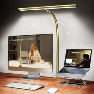 LED Desk Lamp with Clamp, 17" Stepless Dimming Light, Gold 2700K-6500K, 100 LEDs, 360° Gooseneck, Fits Up to 30" Monitors, Flicker-Free Lighting for Home Office, Study& Workbench LED Desk Lamp with Clamp, 17" Stepless Dimming Light, Gold 2700K-6500K, 100 LEDs, 360° Gooseneck, Fits Up to 30" Monitors, Flicker-Free Lighting for Home Office, Study& Workbench