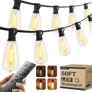 50FT Outdoor String Lights ST38 LED with Remote Waterproof Dimmable Shatterproof Replaceable Bulbs, Connectable Hanging Strand for Porch Backyard Patio Garden Deck Outside, Timer,3 Modes 50FT Outdoor String Lights ST38 LED with Remote Waterproof Dimmable Shatterproof Replaceable Bulbs, Connectable Hanging Strand for Porch Backyard Patio Garden Deck Outside, Timer,3 Modes
