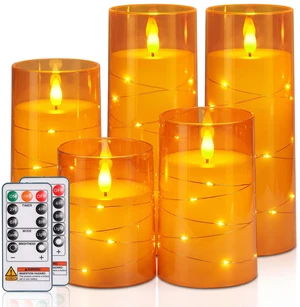 Halloween Flameless Candles, Orange LED Pillar Candles, Fall Decor Acrylic Flickering Battery Operated Candles with Remote, Timer and Embedded Star String Lights for Indoor Holiday Home Decor Halloween Flameless Candles, Orange LED Pillar Candles, Fall Decor Acrylic Flickering Battery Operated Candles with Remote, Timer and Embedded Star String Lights for Indoor Holiday Home Decor