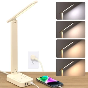 LED Desk Lamp, Power Strip with 3 Outlets 4 USB Charging Ports(2 USBC), 4 Modes 5 Level Brightness Touch Lamp, Small Desk Lamp for Home Office College Dorm Room Essentials, Cream LED Desk Lamp, Power Strip with 3 Outlets 4 USB Charging Ports(2 USBC), 4 Modes 5 Level Brightness Touch Lamp, Small Desk Lamp for Home Office College Dorm Room Essentials, Cream