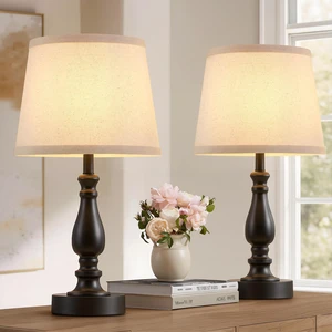 Lamp for Bedroom Set of 2 - 19" Small Bedside Table Lamps with Rotary Swithch - Modern Lamps for Living Room Night stands - Desk Lamps for Home Office End Tables with Fabric Linen shade for Reading Lamp for Bedroom Set of 2 - 19" Small Bedside Table Lamps with Rotary Swithch - Modern Lamps for Living Room Night stands - Desk Lamps for Home Office End Tables with Fabric Linen shade for Reading