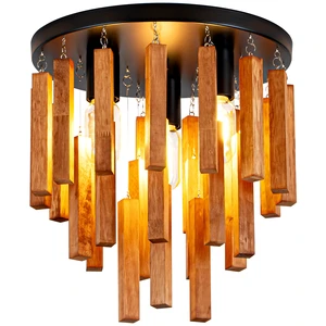 Farmhouse Light Fixture, 3-Light Wood Ceiling Light, Rustic Light Fixture with Wood and Black Metal Finish, Farmhouse Semi Flush Chandelier for Bedroom, Hallway, Entryway, Kitchen Farmhouse Light Fixture, 3-Light Wood Ceiling Light, Rustic Light Fixture with Wood and Black Metal Finish, Farmhouse Semi Flush Chandelier for Bedroom, Hallway, Entryway, Kitchen