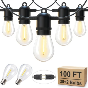 LED Outdoor String Lights for Patio 100FT with 32 Shatterproof S14 Vintage Edison Bulbs, Waterproof Outside Hanging Lights for Backyard Deck Garden Party Xmas Decor, 2700K LED Outdoor String Lights for Patio 100FT with 32 Shatterproof S14 Vintage Edison Bulbs, Waterproof Outside Hanging Lights for Backyard Deck Garden Party Xmas Decor, 2700K