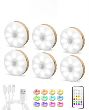 Under Cabinet Lighting, 1000mAh Rechargeable Puck Lights with Remote, 3 Color Temps & 12 RGB Motion Sensor Closet Lights Indoor, Dimmable Under Counter Lights for Kitchen (Wood Grain, 6 Packs) Under Cabinet Lighting, 1000mAh Rechargeable Puck Lights with Remote, 3 Color Temps & 12 RGB Motion Sensor Closet Lights Indoor, Dimmable Under Counter Lights for Kitchen (Wood Grain, 6 Packs)