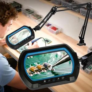 12X Square Ultra Long Magnifying Glass with Light and Clamp 3-Section Arm Hands-Free Lighted Stand, 5 Color Modes & Stepless Dimming LED Desk Lamp for Workbench, Modelling, Puzzle-Blue 12X Square Ultra Long Magnifying Glass with Light and Clamp 3-Section Arm Hands-Free Lighted Stand, 5 Color Modes & Stepless Dimming LED Desk Lamp for Workbench, Modelling, Puzzle-Blue