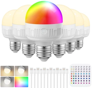 Rechargeable Light Bulbs with Remote, E26, 15 RGB Colors, 600LM, 6 Pack 8W Dimmable Magnetic Battery-Operated Light Bulbs with Timer, 3 Color Temperatures for Sconces and Non-Hardwired Fixtures Rechargeable Light Bulbs with Remote, E26, 15 RGB Colors, 600LM, 6 Pack 8W Dimmable Magnetic Battery-Operated Light Bulbs with Timer, 3 Color Temperatures for Sconces and Non-Hardwired Fixtures