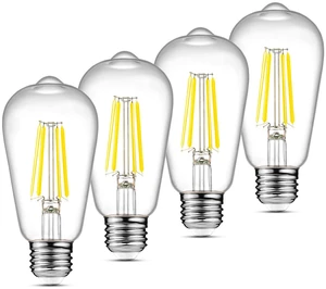 LED Edison Bulbs 6W, Equivalent 60W, High Brightness Cool White 4000K, 700 Lumens, ST58 Vintage LED Filament Bulbs with 80+ CRI, E26 Base, Non-Dimmable, Clear Glass, 4 Packs LED Edison Bulbs 6W, Equivalent 60W, High Brightness Cool White 4000K, 700 Lumens, ST58 Vintage LED Filament Bulbs with 80+ CRI, E26 Base, Non-Dimmable, Clear Glass, 4 Packs