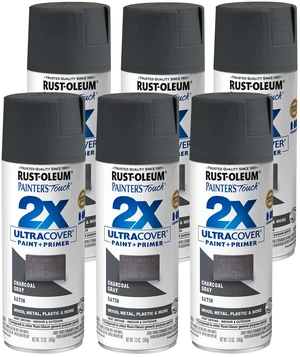 Painter's Touch 2X Ultra Cover Spray Paint, Satin Charcoal Gray Indoor and Outdoor Surfaces (Metal, Wood, Plastic), Fast Dry, Durable, Sprays from Any Angle, Comfort Tip, Oil Based, 6 Pack Painter's Touch 2X Ultra Cover Spray Paint, Satin Charcoal Gray Indoor and Outdoor Surfaces (Metal, Wood, Plastic), Fast Dry, Durable, Sprays from Any Angle, Comfort Tip, Oil Based, 6 Pack