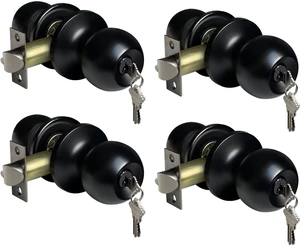 4 Pack Door Knob with Lock and Key, Keyed Different, Matte Black Entry Door Knob, for Entrance and Front Door 4 Pack Door Knob with Lock and Key, Keyed Different, Matte Black Entry Door Knob, for Entrance and Front Door