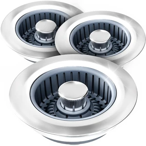 3 in 1 Kitchen Sink Drain Strainer Stopper Removable Basket Pop-Up Kitchen Sink Accessories 3 Pack Silver Stainless - Food Catcher, Odor-Blocking Seal, Fits 3.5" Drain, Easy Clean 3 in 1 Kitchen Sink Drain Strainer Stopper Removable Basket Pop-Up Kitchen Sink Accessories 3 Pack Silver Stainless - Food Catcher, Odor-Blocking Seal, Fits 3.5" Drain, Easy Clean
