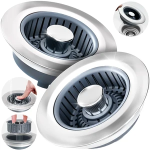 3 in 1 Kitchen Sink Drain Strainer Stopper Removable Basket Pop-Up Kitchen Sink Accessories 2 Pack Silver Stainless - Food Catcher, Odor-Blocking Seal, Fits 3.5" Drain, Easy Clean 3 in 1 Kitchen Sink Drain Strainer Stopper Removable Basket Pop-Up Kitchen Sink Accessories 2 Pack Silver Stainless - Food Catcher, Odor-Blocking Seal, Fits 3.5" Drain, Easy Clean