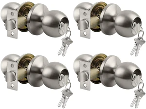 4 Pack Door Knob with Lock and Key, Keyed Different, Satin Nickel Entry Door Knob, for Entrance and Front Door 4 Pack Door Knob with Lock and Key, Keyed Different, Satin Nickel Entry Door Knob, for Entrance and Front Door