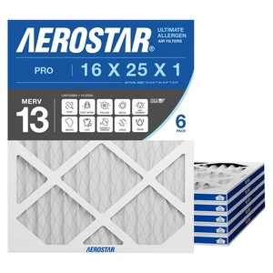 Air Filter 16x25x1 MERV 13 AC Filter, HVAC, Furnace Filter, 6 Pack ACTUAL SIZE (15.75 x 24.75 x 0.75) AC Filter, Furnace Filter, Allergies, Dust, Pet Dander & Smoke MERV 13 Air Filter 16x25x1 MERV 13 AC Filter, HVAC, Furnace Filter, 6 Pack ACTUAL SIZE (15.75 x 24.75 x 0.75) AC Filter, Furnace Filter, Allergies, Dust, Pet Dander & Smoke MERV 13