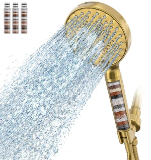 Filtered Shower Head with Handheld High Pressure 9 Spray Mode Showerhead Detachable Shower Head Water Softener Filters Beads for Hard Water Remove Chlorine 4 Filters Brushed Gold Filtered Shower Head with Handheld High Pressure 9 Spray Mode Showerhead Detachable Shower Head Water Softener Filters Beads for Hard Water Remove Chlorine 4 Filters Brushed Gold
