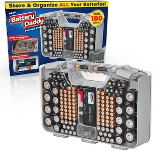 Battery Daddy Storage & Organizer Case w/Tester, Stores & Protects Up to 180 Batteries, Double-Sided, Clear Locking Lid, Secure Latches & Portable Carrying Handle- Warm Grey (Batteries Not Included) Battery Daddy Storage & Organizer Case w/Tester, Stores & Protects Up to 180 Batteries, Double-Sided, Clear Locking Lid, Secure Latches & Portable Carrying Handle- Warm Grey (Batteries Not Included)