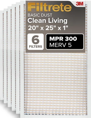20x25x1 Air Filter MERV 5, 6-Pack AC Furnace HVAC Filters for Home, MPR 300 Basic Dust Defense, Pleated Electrostatic Removes Lint & Dust (Actual Size 19.69x24.69x0.81 in) 20x25x1 Air Filter MERV 5, 6-Pack AC Furnace HVAC Filters for Home, MPR 300 Basic Dust Defense, Pleated Electrostatic Removes Lint & Dust (Actual Size 19.69x24.69x0.81 in)