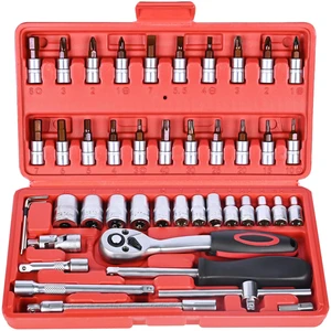 46 Pieces 1/4 inch Drive Socket Ratchet Wrench Set Nickel Tool Pearl nickel coating with 72-Teeth Ratchet Wrench S2 Bit Socket Set Suitable Auto Repairing and Household with Storage Case 46 Pieces 1/4 inch Drive Socket Ratchet Wrench Set Nickel Tool Pearl nickel coating with 72-Teeth Ratchet Wrench S2 Bit Socket Set Suitable Auto Repairing and Household with Storage Case