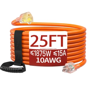 25 FT 10 Gauge Extension Cord Outdoor, Orange Power Cord Heavy Duty Extension Cord 25 Foot, Orange Extension Cord with Lighted end, for Lawn & Garden, 15A 1875W 125V, ETL Listed 25 FT 10 Gauge Extension Cord Outdoor, Orange Power Cord Heavy Duty Extension Cord 25 Foot, Orange Extension Cord with Lighted end, for Lawn & Garden, 15A 1875W 125V, ETL Listed