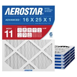 Air Filter 16x25x1 MERV 11 AC Filter, HVAC, Furnace Filter, 6 Pack ACTUAL SIZE (15.75 x 24.75 x 0.75) AC Filter, Furnace Filter, Dust, Pet Dander, Smoke & Allergies MERV 11 (MPR 1200 / FPR 7) Air Filter 16x25x1 MERV 11 AC Filter, HVAC, Furnace Filter, 6 Pack ACTUAL SIZE (15.75 x 24.75 x 0.75) AC Filter, Furnace Filter, Dust, Pet Dander, Smoke & Allergies MERV 11 (MPR 1200 / FPR 7)
